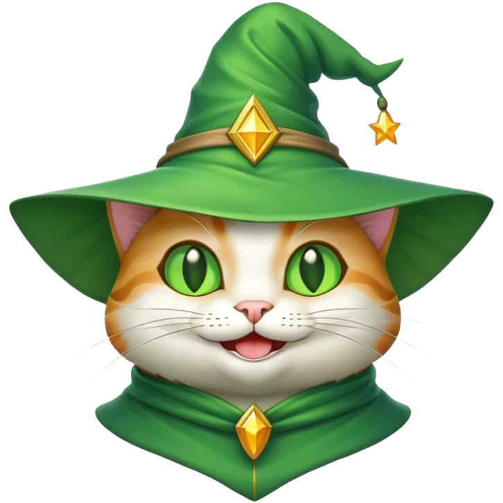 wizard cat, green, smile,  emoji