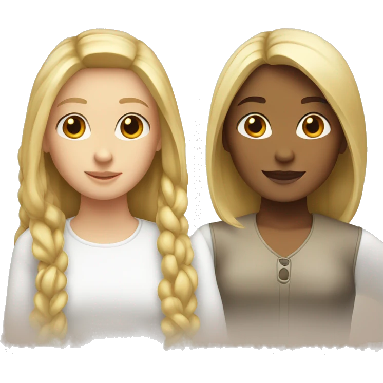 Two girls one is blond and one has brown hair, both white emoji