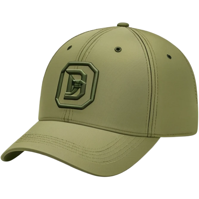 Khaki colored Diesel baseball cap with distinctive Diesel logo embroidered on front, olive green hat emoji