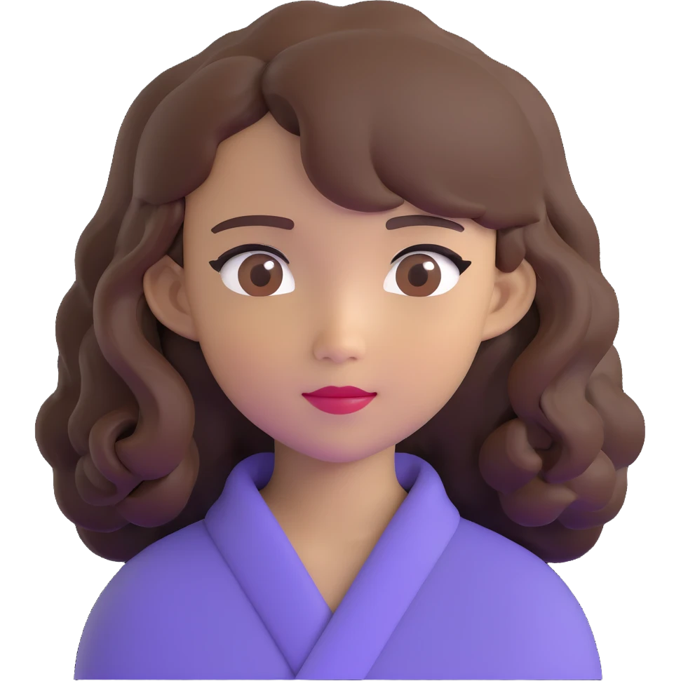 portrait of an Asian girl with medium brown wavy hair and brown eyes, paler skin tone emoji
