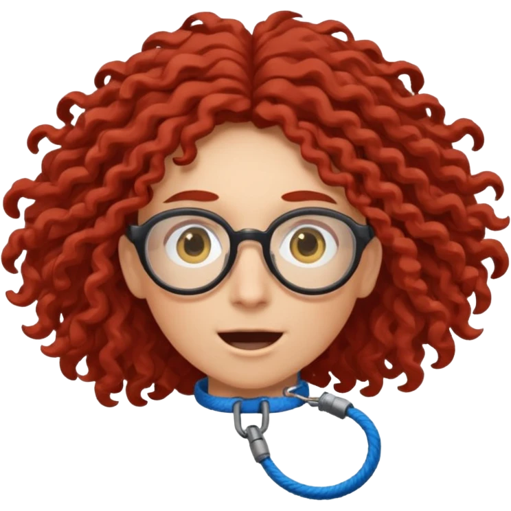 bungee jumping face only with hair flying red long curly hair and glassess emoji