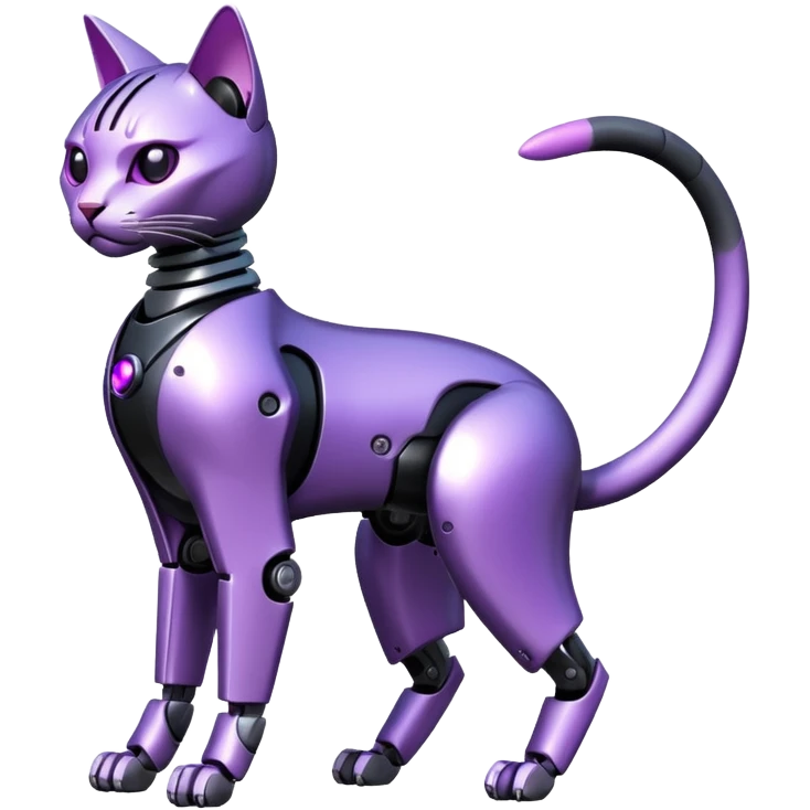 Black and purple futuristic mechanical technological shiny alloy modern realistic cool tough elegant sleek cyber-mecha-robo-oriental-cat (full body) emoji