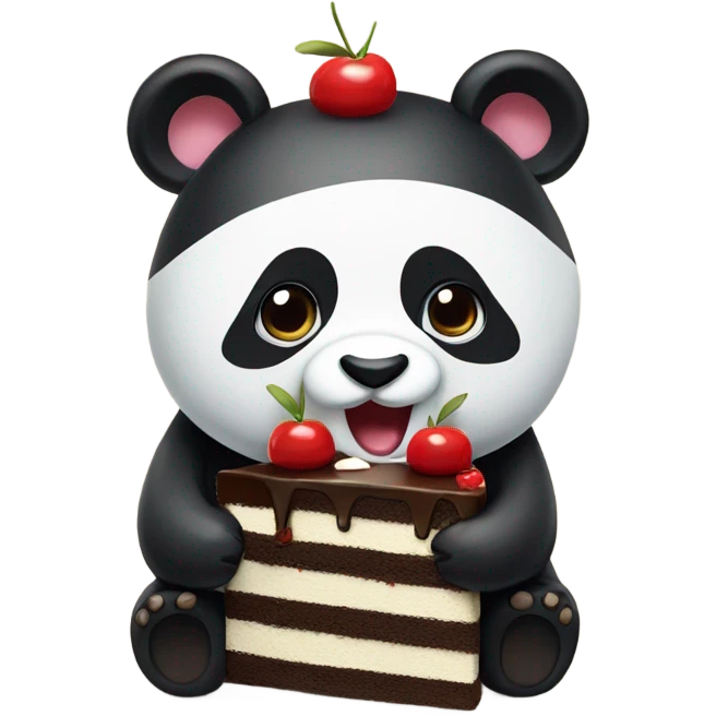 Panda eating Black Forest cake emoji