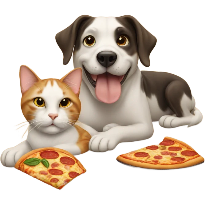 Cat and dog holding pizza  emoji