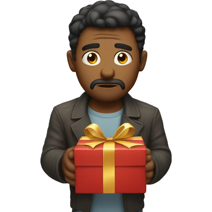 Disappointed man holding a gift emoji
