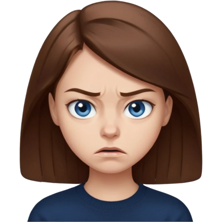 fille cheveux lisse brune yeux bleu pull noir qui regarde mal emoji