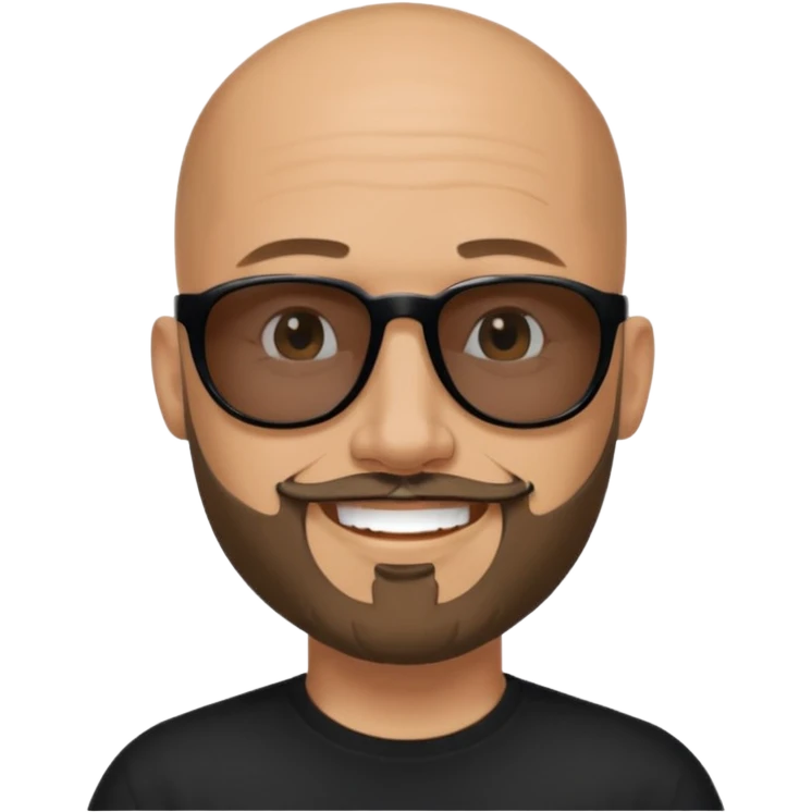 Bald man, wearing black fashion sunglasses, goatee beard emoji
