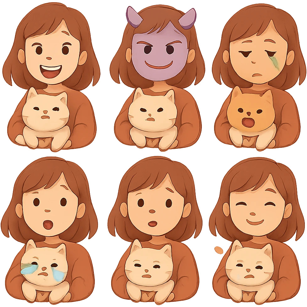 smiling girl with cat emoji
