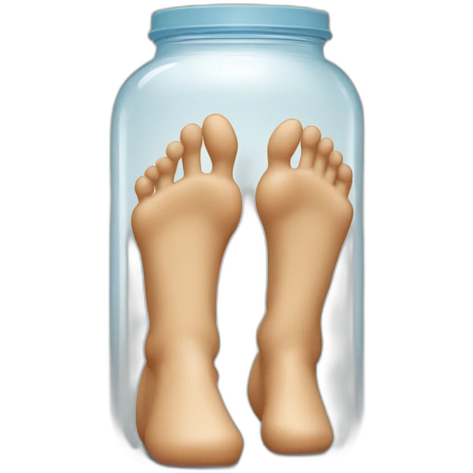 human legs standing on the floor with an ((empty transparent jar)) between them,outside,to the left and to the right,front view emoji