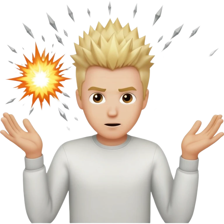 white male with blonde spiky hair shooting explosions from his palms emoji