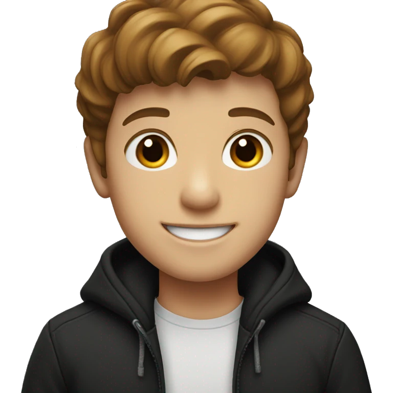 smiling boy in black jacket with brown hair emoji