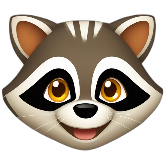 brown raccoon with orange eyes and a dark green hood that is laughing emoji