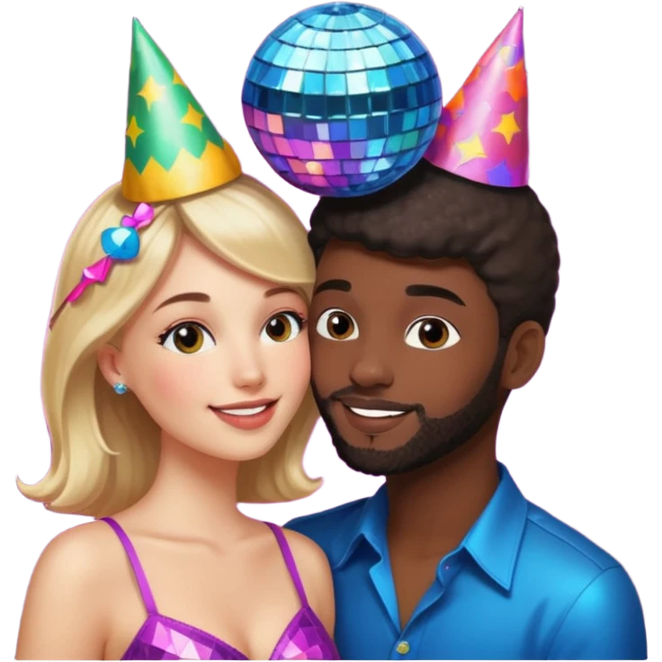 White Girl kissing black boyfriend with disco ball and party  emoji
