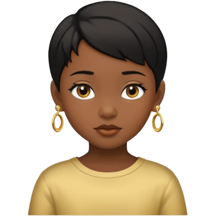 girl child with black short hair and gold earring and black skin emoji