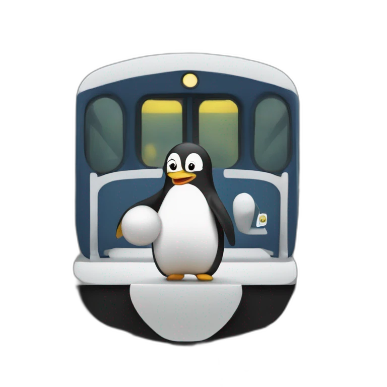 Un pingouin sur un train emoji