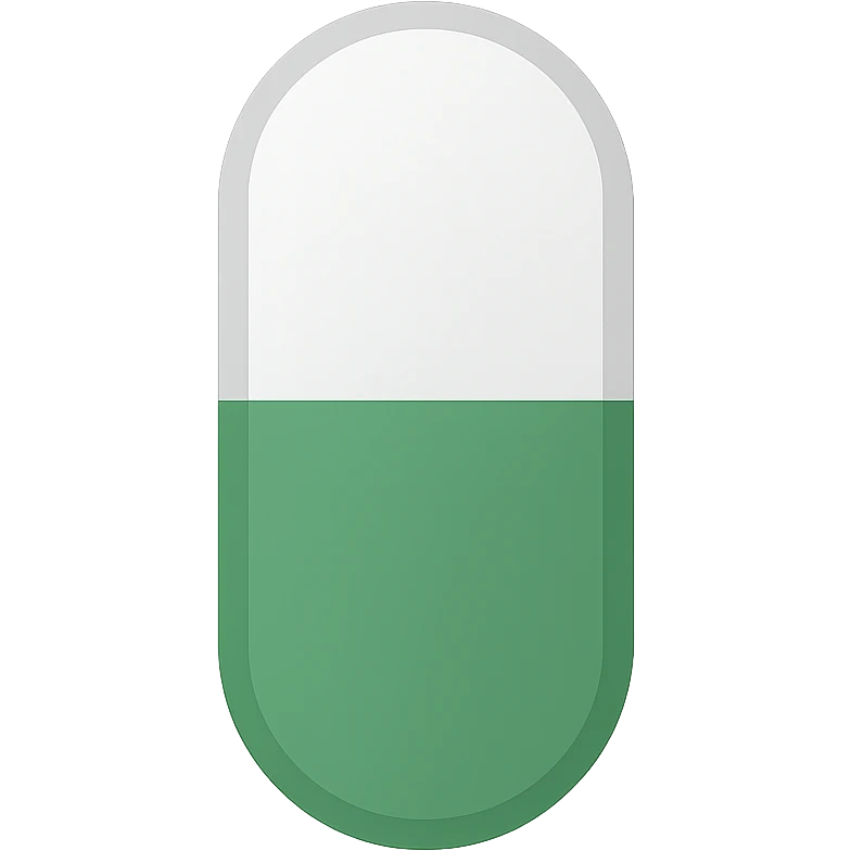 a pill that is half white and half green, flat color icon style emoji