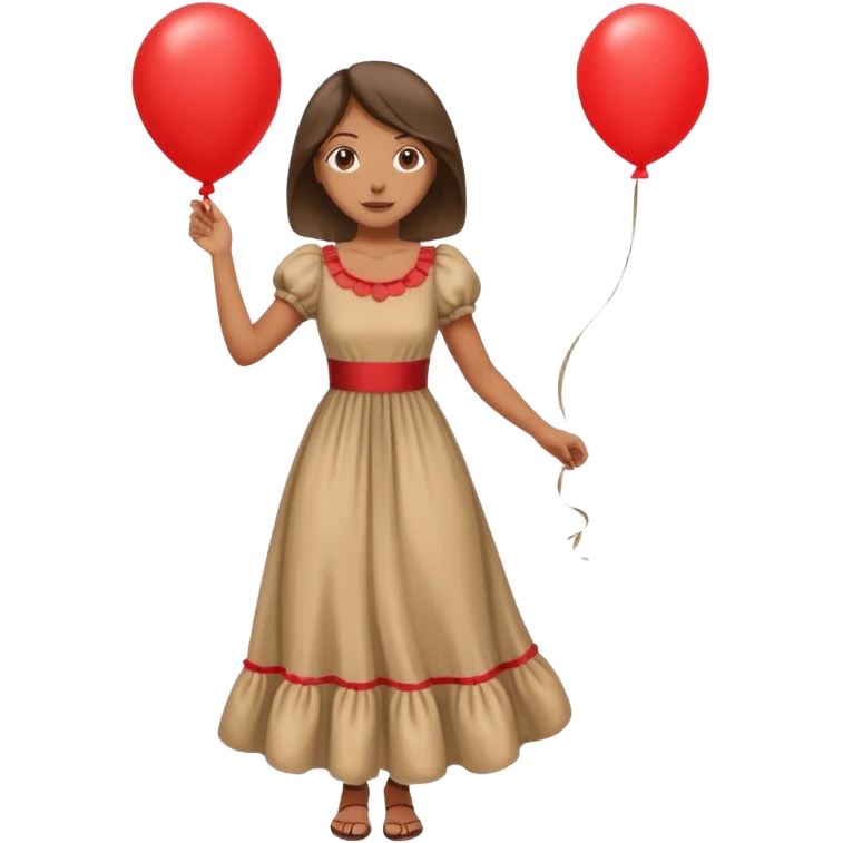 female wearing dress, holding balloon, emoji