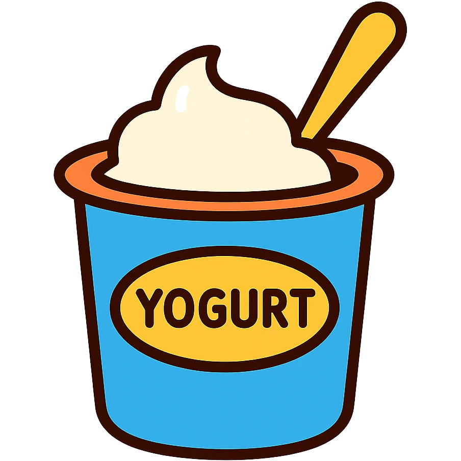 yogurt with a spoon, playful and friendly look, simple and clear emoji