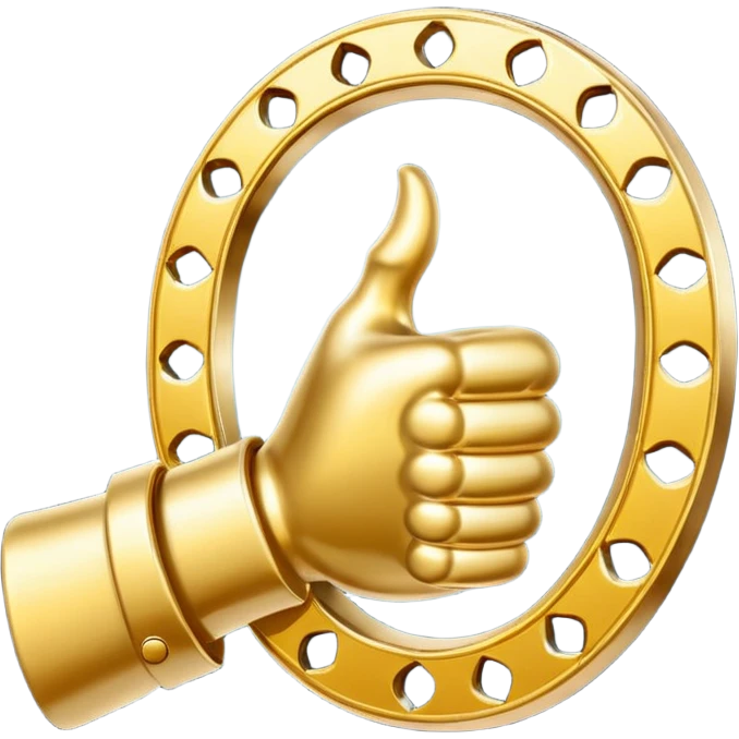 Emoji is an iron golden horseshoe with a thumbs up in the middle (Like) Vector emoji