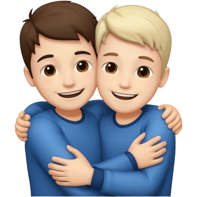 Two boy friends hug white  emoji