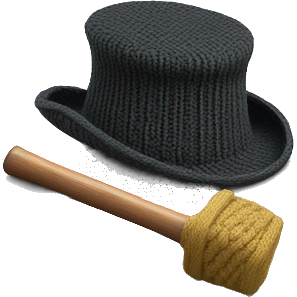 a knit top hat with knack on top of hat and a hammer on a trap emoji