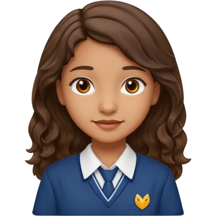 Quiero a una persona morena no tan morena , que sea una adolescente , que lleve uniforme escolar , con un pelo ondulado pero que sea negro castaño,pero no regido , pero que tenga una sonrisa suave, pero que este con un fondo blanco. emoji