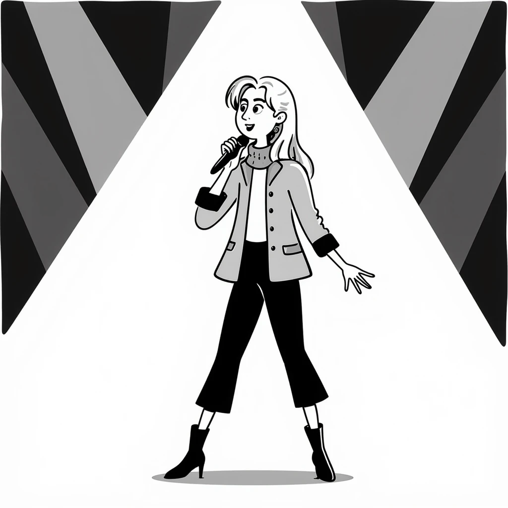 Sabrina Carpenter performing on Short n' Sweet tour, blonde hair, chic outfit emoji