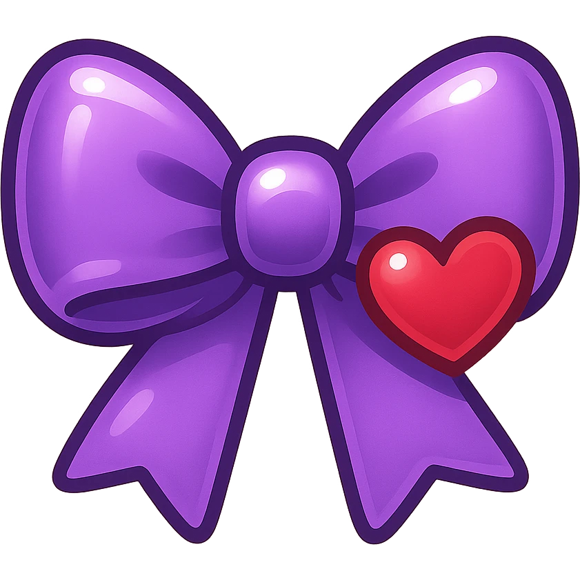 purple bow emoji, cute and shiny, with a heart accent emoji
