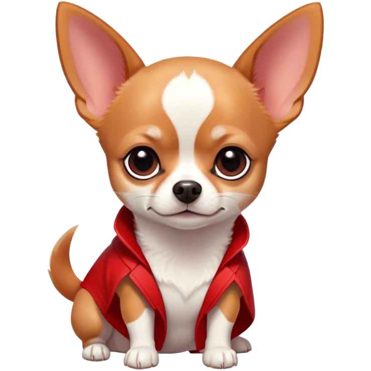 Cinematic Noble Red/White Short Haired Chihuahua Portrait Emoji, Poised and regal, with a compact, muscular build and a striking red and white coat, deep-set soulful dark eyes, Simplified yet sharp and sophisticated features, highly detailed, glowing with a soft, dignified glow, high shine, intelligent and loyal, stylized with an air of strength, focused and attentive, soft glowing outline, capturing the essence of a watchful and confident guardian, so majestic it feels as though it could step out of the screen with effortless authority! emoji