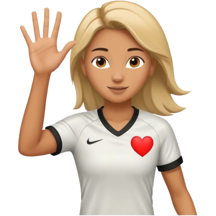 Blind drawing of a female soccer player running holding up her right hand, showing the I love you in sign language ￼ emoji