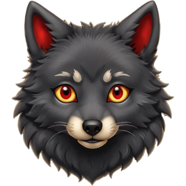 cute black wolf, red eyes with gold hoops in ears emoji