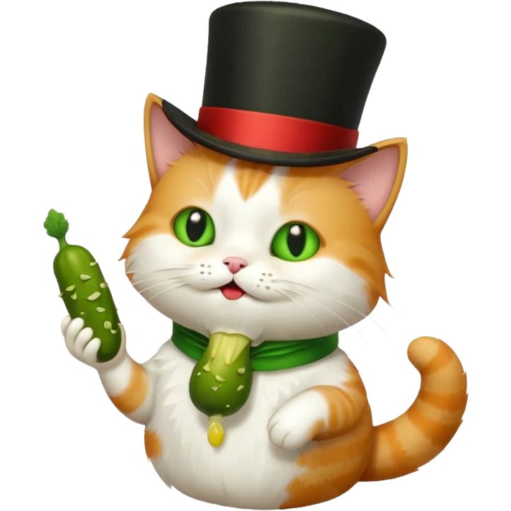 cat with a top hat eating a pickle  emoji