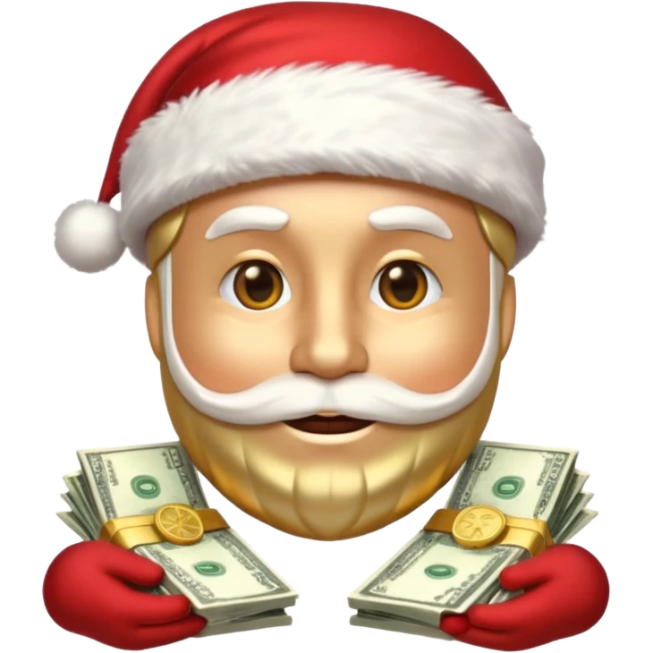 A confident rich emoji face wearing a Santa hat, money stacks, casino vibe, New Year theme, premium 3D emoji style, sharp details, no text, isolated on transparent background emoji