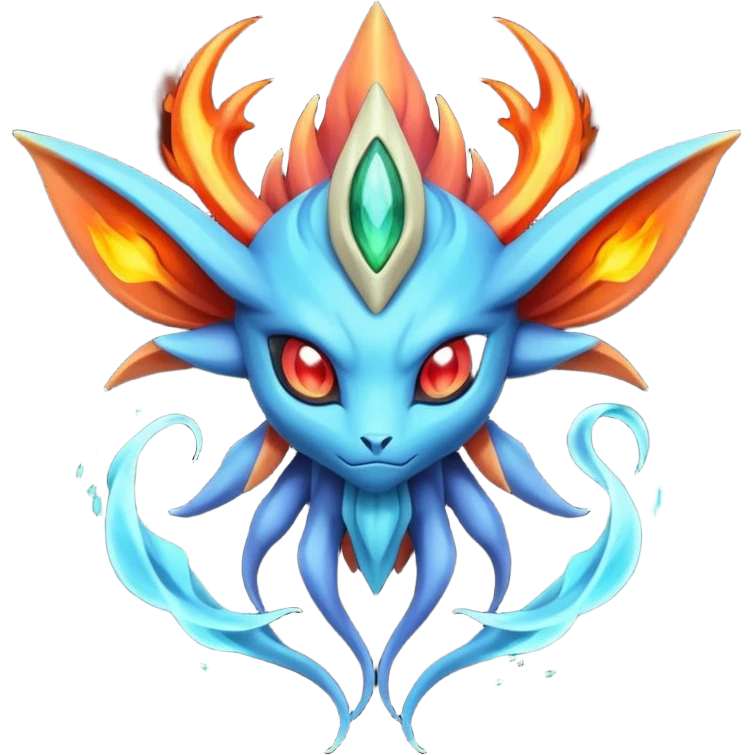 Futuristic volcanic elemental badass cool tough evil Suicune-Bayleaf-Celebi-Pokémon-Fakémon-hybrid-creature emoji