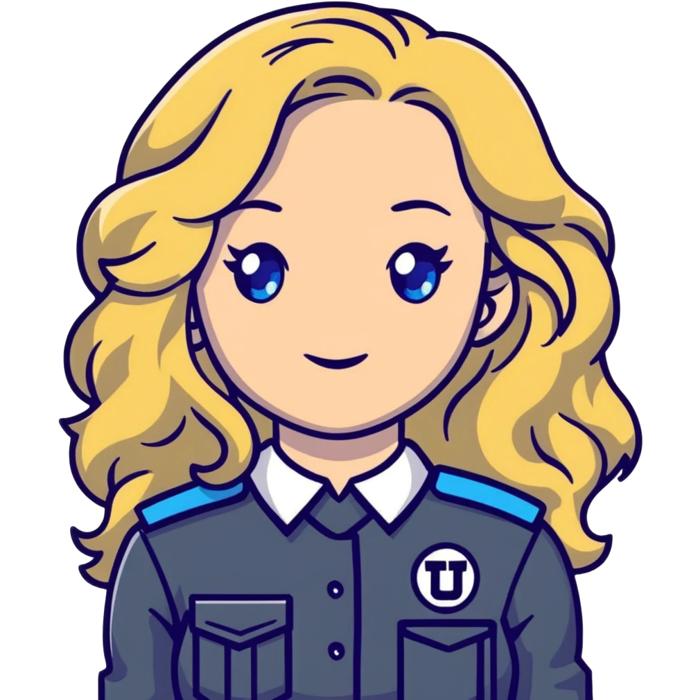 911 dispatcher girl long curly blonde hair blue eyes dark gray uniform  emoji