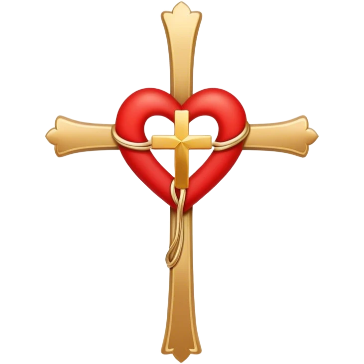 Two red  heart outlines  entwined with a simple gold cross  emoji