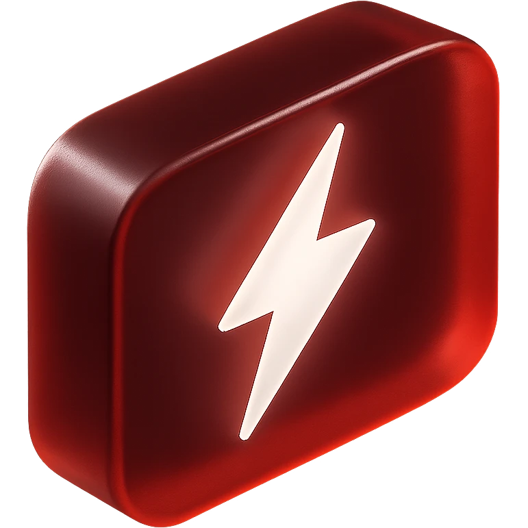 youtube play button with white linghning inside and no play button and red outside emoji