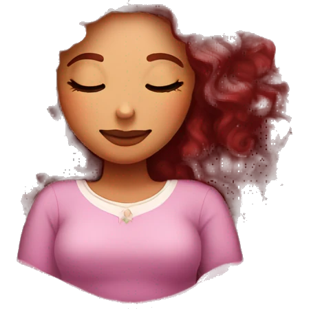 gorgeous woman with long burgundy curly hair sleeping on pink princess bed emoji