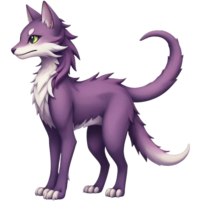 Kawaii dark edgy fantasy pastel ethereal feline-vernid-sergal-fursona animal creature with a tufted tail full body emoji