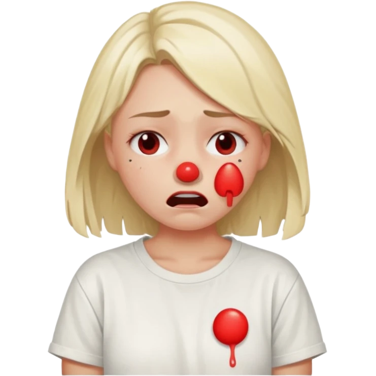 a pretty bratz fair girl crying with a red nose from crying in a loose oversized off white tshirt  emoji