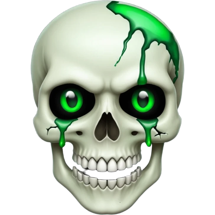 Bleeding skull with glowing green eyes and a sinister smile emoji