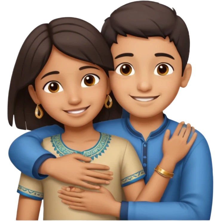 indian boy hugging indian girl from behind... boys hand down near navel of girl... boys head on the shoulder of girl emoji