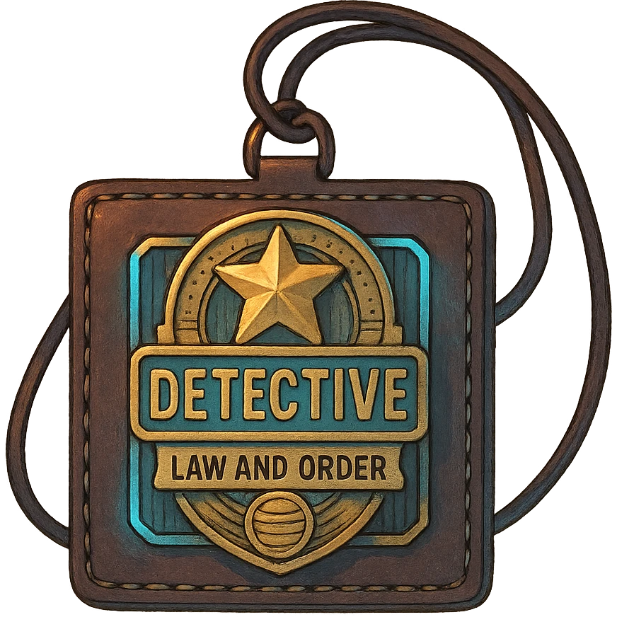 a detective badge, law and order. cyberpunk futuristic, square leather neck worn emoji