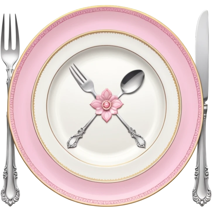 A luxurious plate with pink accents and elegant details, fork and knife side emoji