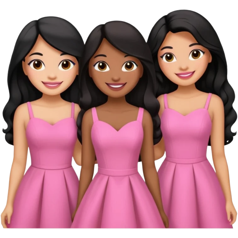 3 besties with professional glammed up looks wearing pink, medium skin tone smiling big with black long hair  emoji