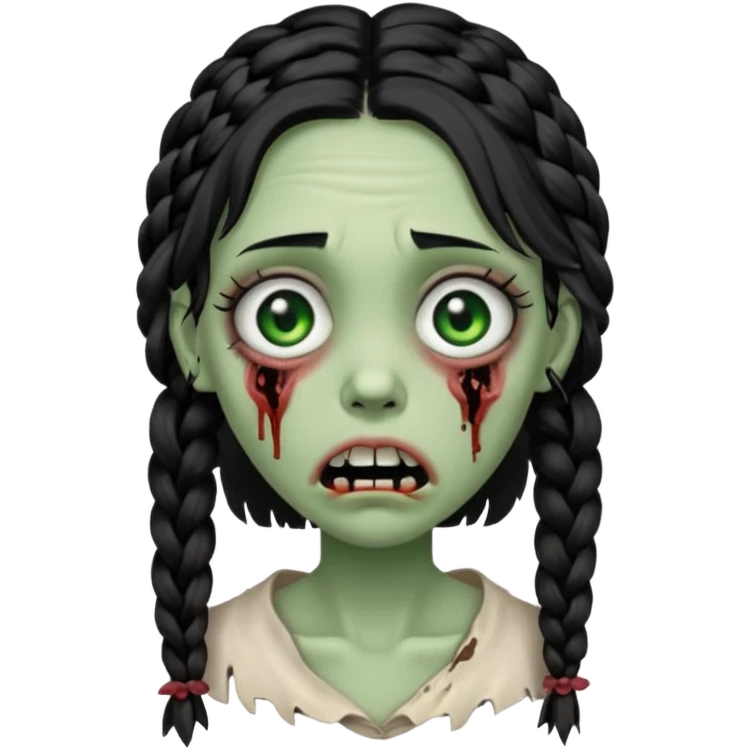 make a zombie with a droopy ruined mouth girl with black braids emoji