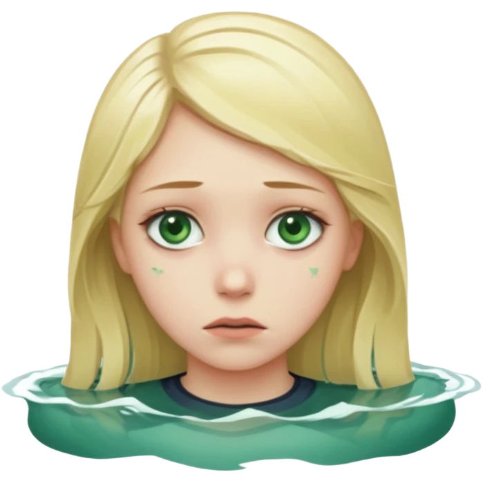 sad depressed weak cs major who is a pretty girl with blond hair and green eyes drowning on ship, very pretty very sad and weak. Near death almost dead drowning. But the pretty girl is like the whole ship and her face is on the helm. emoji