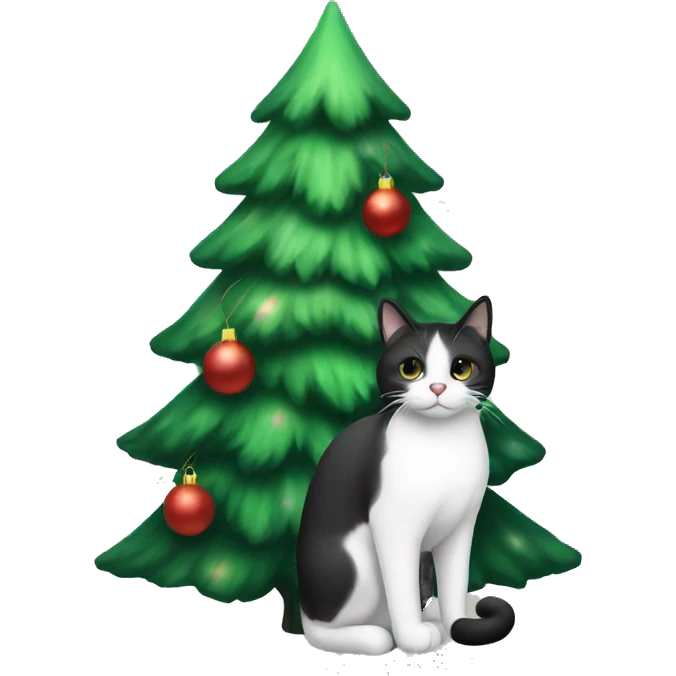 Christmas tree and black-and-white Cat  emoji