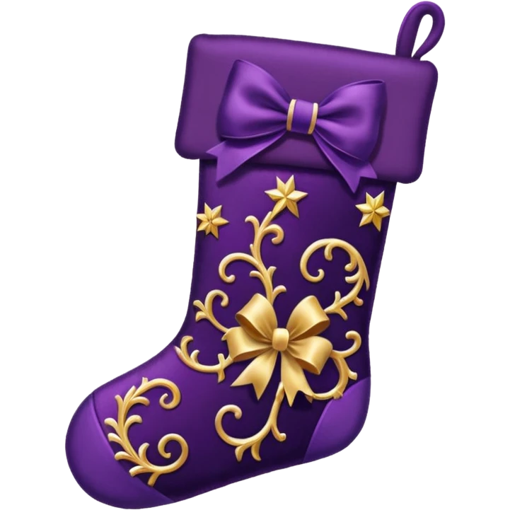 Dark purple Christmas stocking with bow emoji