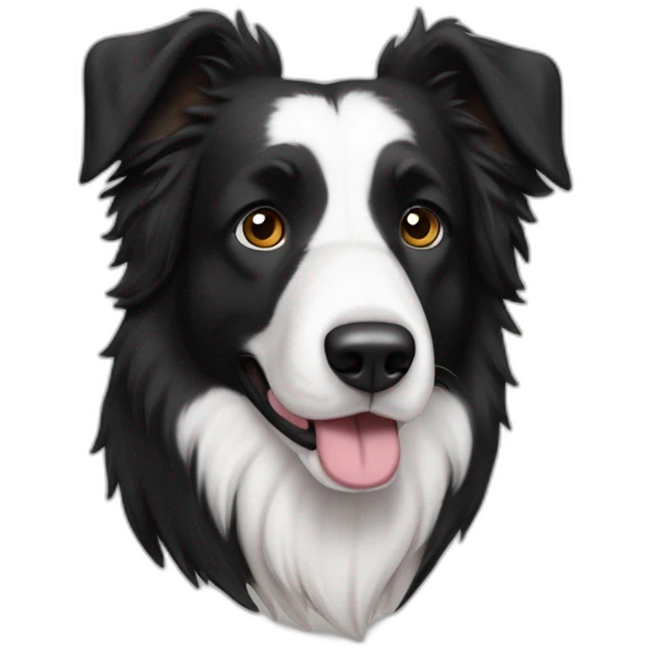 Bosserons croisés, border Collie, qui ressemble à un labrador complètement noir, avec les oreilles tombantes, et les poils courts, et un tout petit peu de blanc sur le dessus du museau emoji